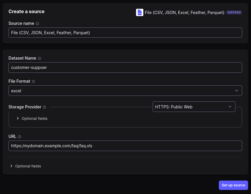 Airbyte source configuration